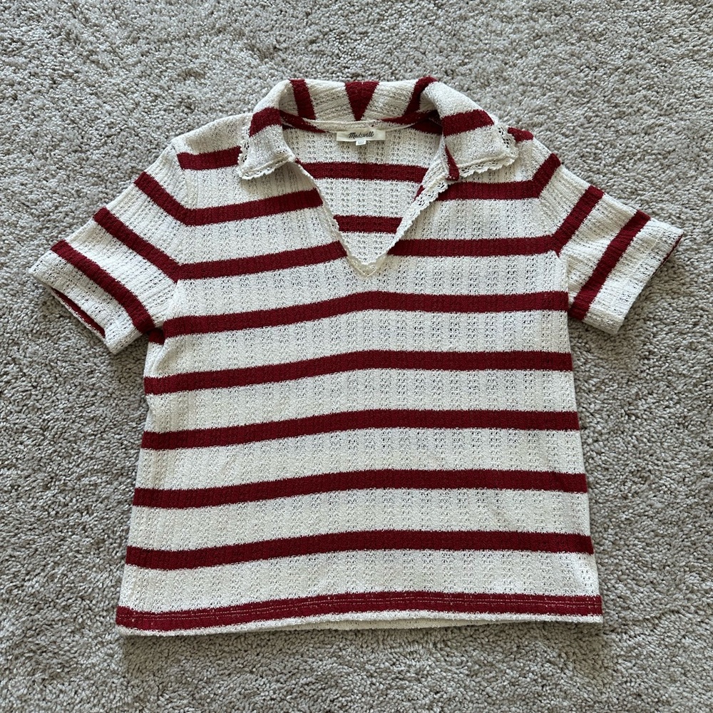 Madewell Crochet Knit V-Neck Sweater Tee